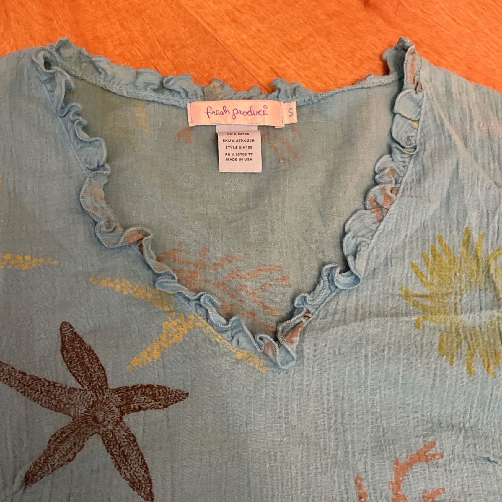 Vintage VINTAGE Fresh Produce Turquoise Blue Starfish Coral Top V-Neck Sleeveless Cotton Ruffle USA T-Shirt Women S Size S / US 4 / IT 40 - 6 Thumbnail