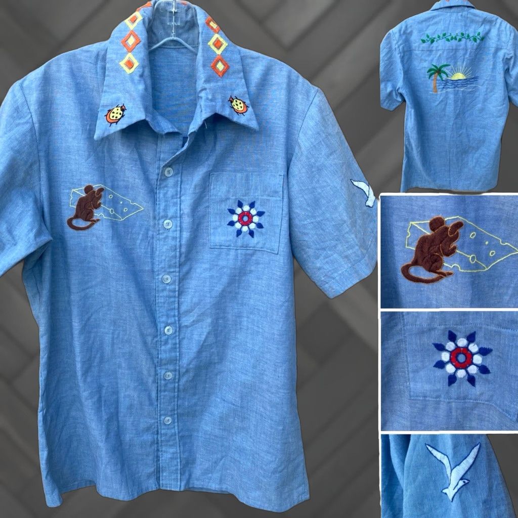 Vintage VINTAGE Western Embroidered Chambray Shirt Denim Look Western Palm Tree Mouse Etc Mens XL Blue Short Sleeve Button-Up Embroidered Accessories Size US XL / EU 56 / 4 - 1 Thumbnail