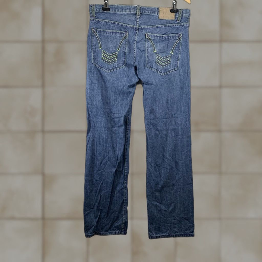 Vintage Vintage Men’s Y2K Skater Jeans Wide-Leg 35x33 Denim Blue Neon Green Purple Stitching Size US 34 / EU 50 - 1 Thumbnail