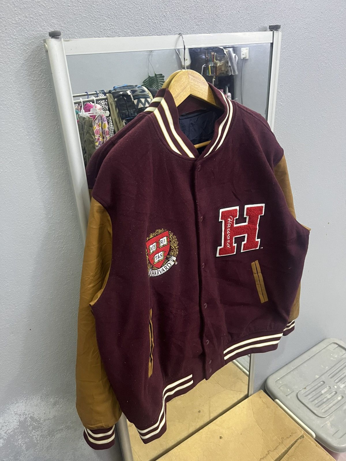GU GU x Harvard Varsity Jacket Faux Leather Sleeves Size US XL / EU 56 / 4 - 3 Thumbnail