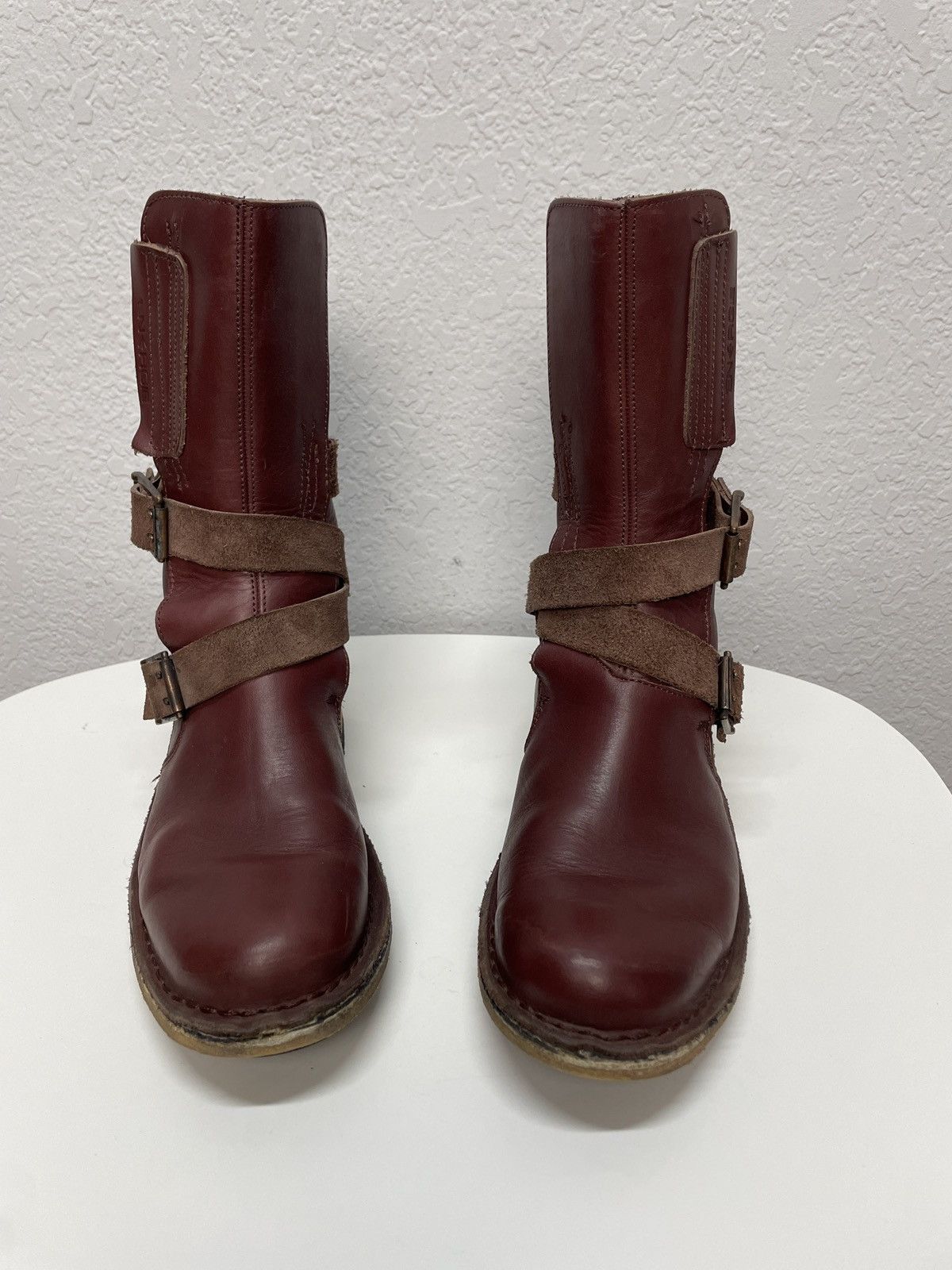 Hedi Slimane Vintage Rick Owens Vibe Burgundy Leather Moto Biker Boots Size US 9 / EU 42 - 5 Thumbnail