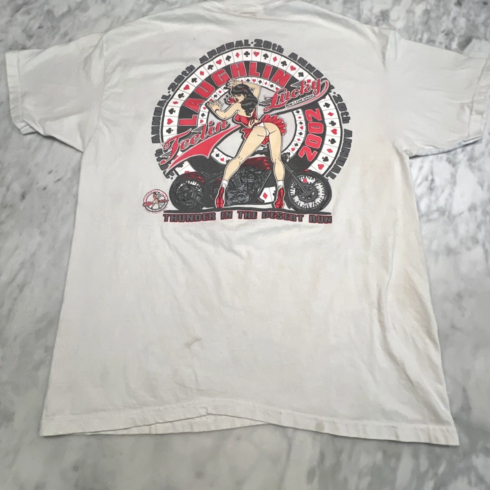 Vintage VINTAGE Thunder In The Desert Run 2002 Graphic T Shirt Men’s L Full Service Pit Girl Rockabilly Cotton White 2000s Mens Size US L / EU 52-54 / 3 - 3 Thumbnail