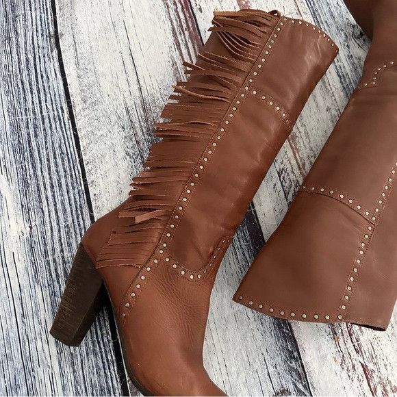 Vintage Vintage Nicole Genuine Leather Fringe Tall Heeled Boots Size US 8 / IT 38 - 3 Thumbnail