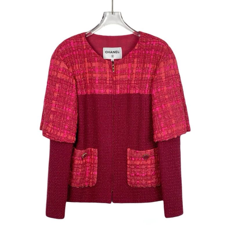 Chanel ChanelRed stitching fine glitter wool zipper tweed jacket 2 Size XS / US 0-2 / IT 36-38 - 1 Thumbnail