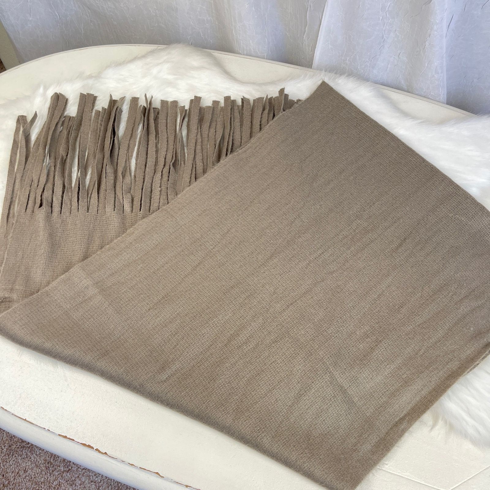 Other Light Brown Taupe Knit Fringe Scarf Soft Cozy Minimalist NWT Size ONE SIZE - 4 Thumbnail