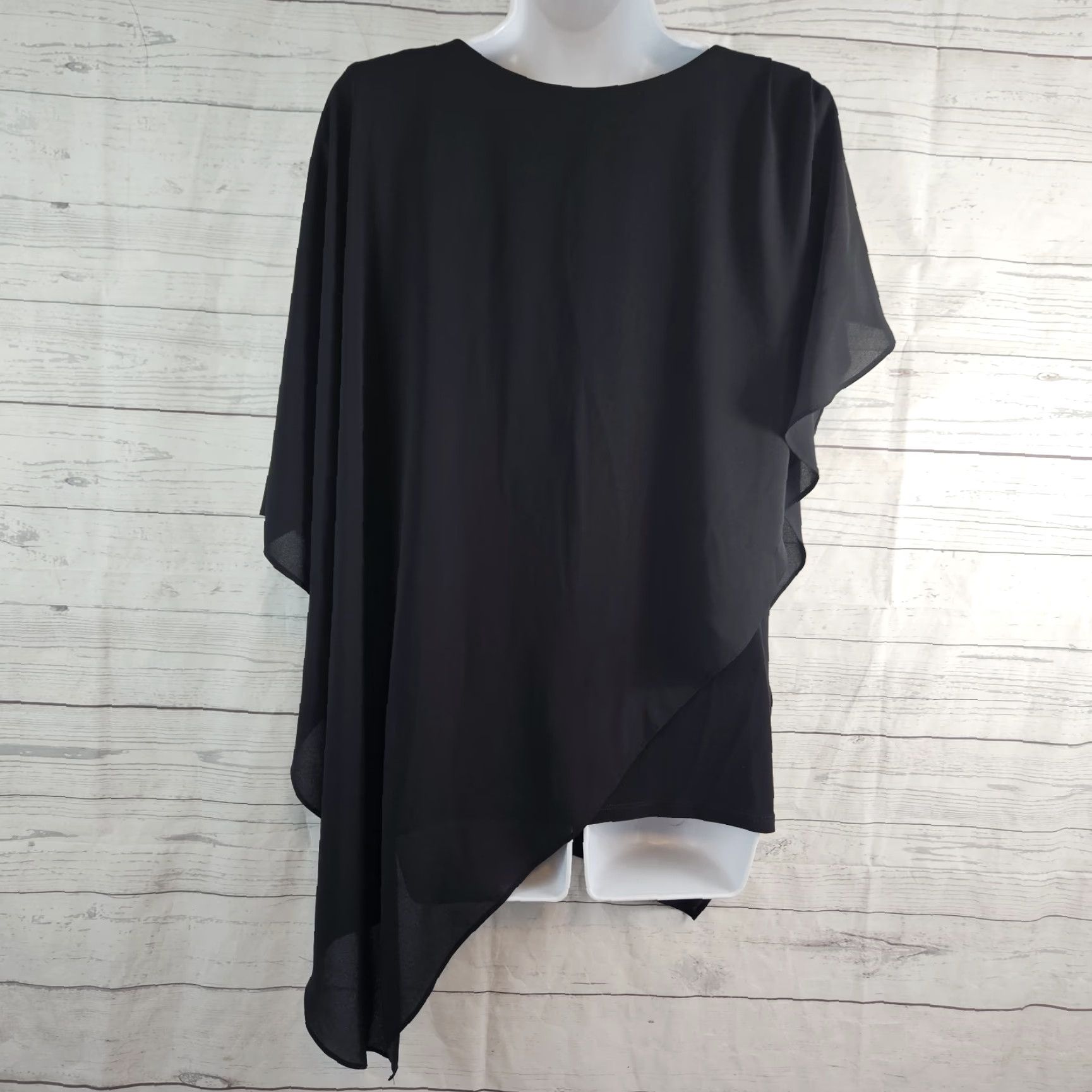 Joseph Ribkoff Joseph Ribkoff Womens Top Sz 8 Solid Black Short Sleeve V-Neck Asymmetrical Hem Blouse Dressy Shirt Womens Size M / US 6-8 / IT 42-44 - 4 Thumbnail