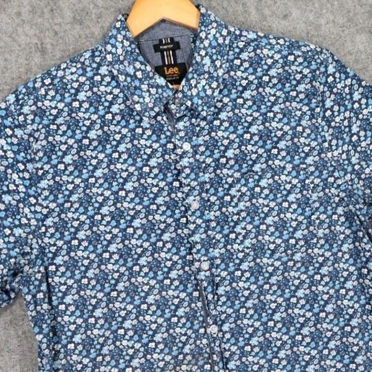 Lee Lee Button Up Shirt Mens L Blue Floral Stretch Short Sleeve Size US L / EU 52-54 / 3 - 4 Thumbnail