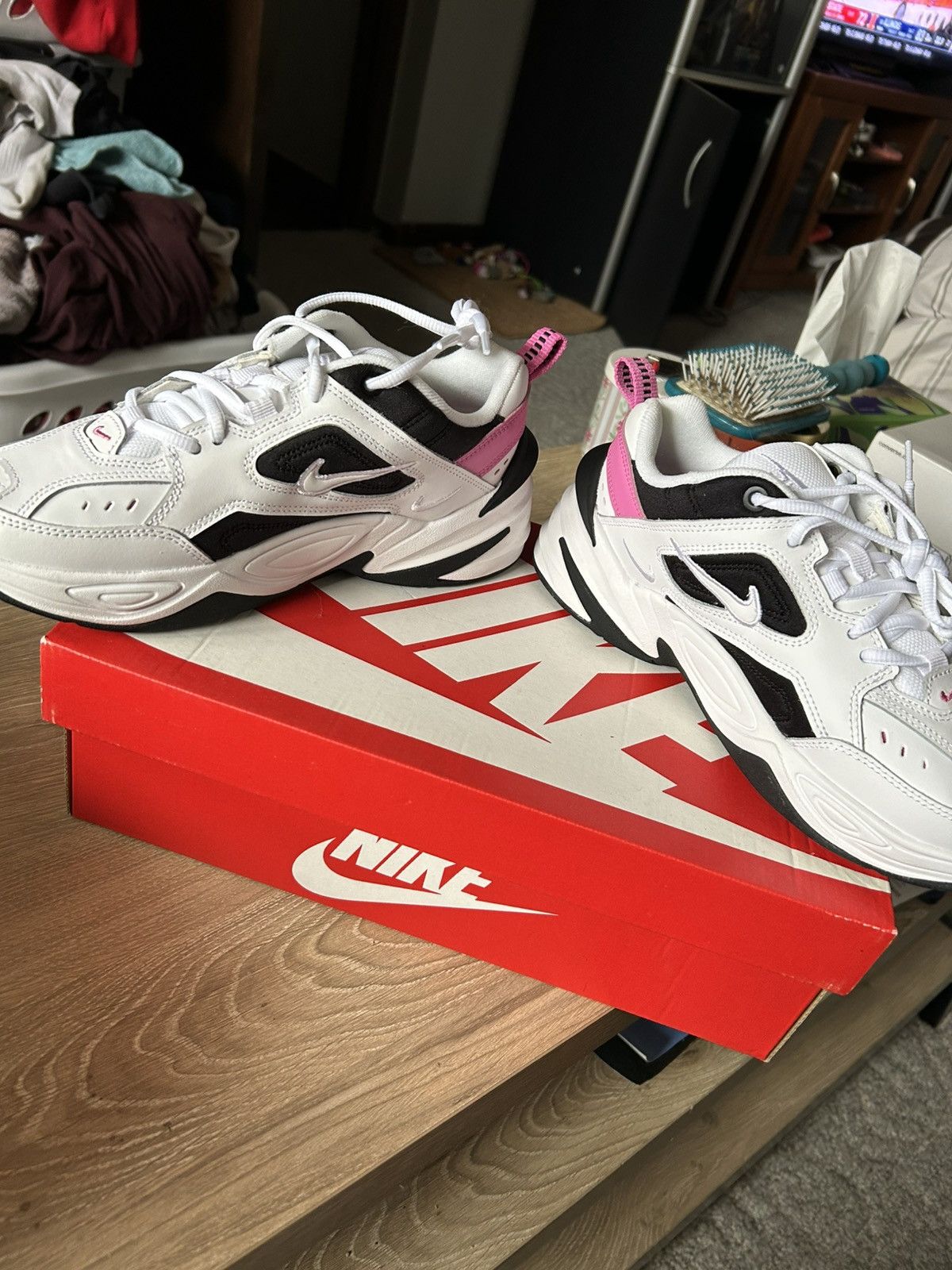 Nike Womens Nike M2k Tekno Running Shoes White Black China Rose Size US 6 / IT 36 - 3 Thumbnail