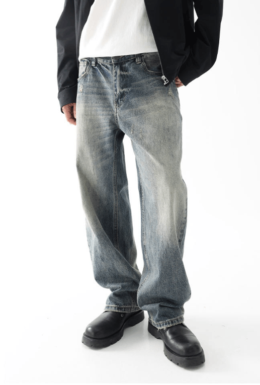 Japanese Brand American street washed vintage men's wide leg straight jeans Size US 32 / EU 48 - 1 Thumbnail
