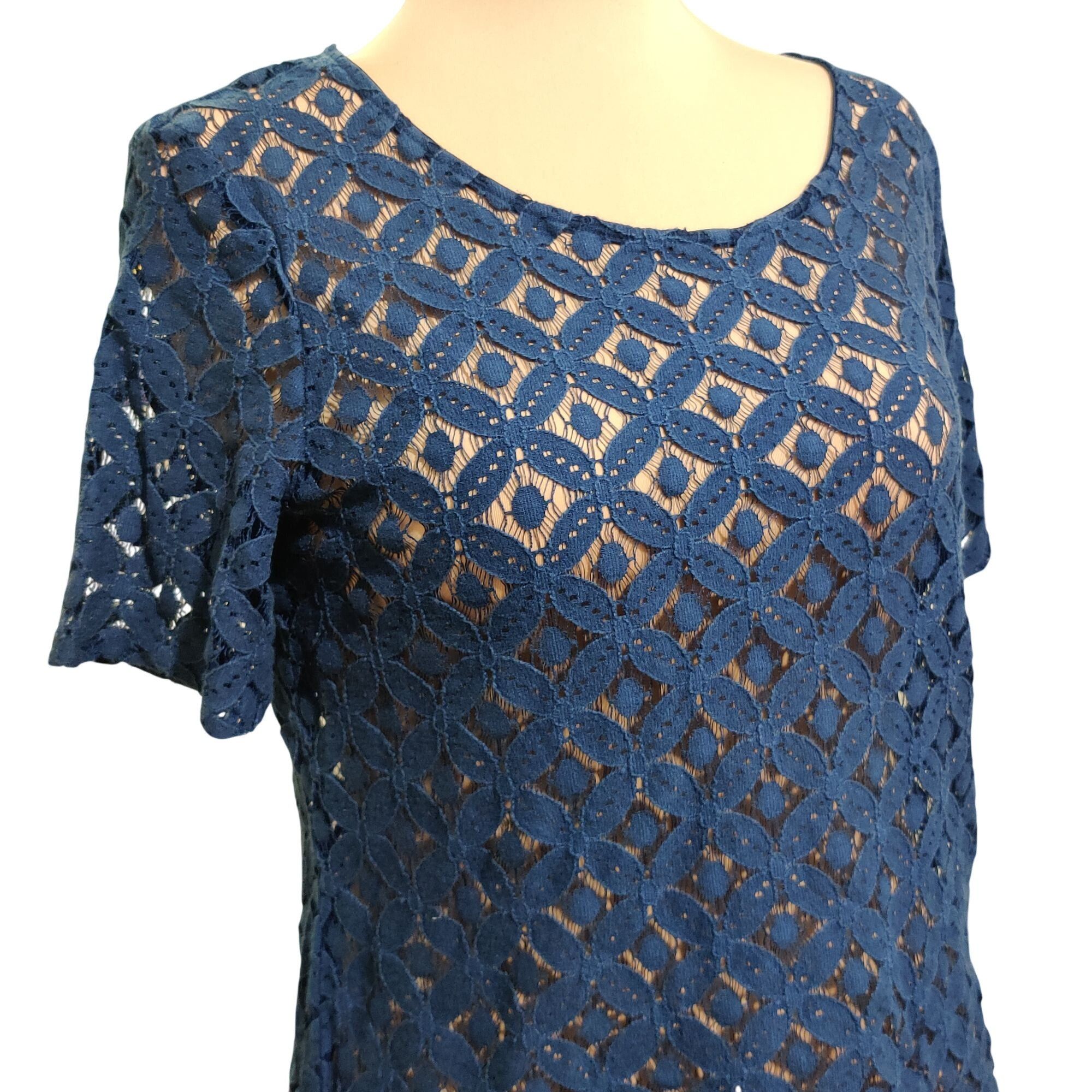Other Per Seption Concept XL Navy Blue Lace Crochet Open Back Blou Size XL / US 12-14 / IT 48-50 - 2 Thumbnail