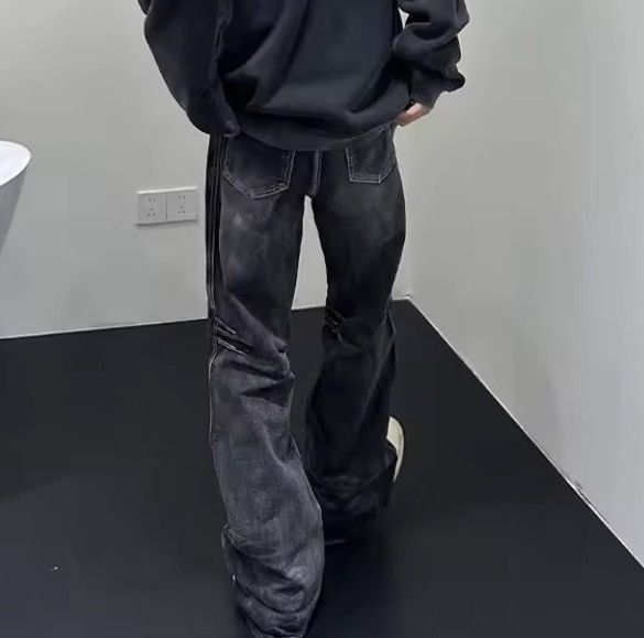 Japanese Brand Vintage Street Washed Faded Stripe Micro Flare Black Jeans Size US 27 - 4 Thumbnail