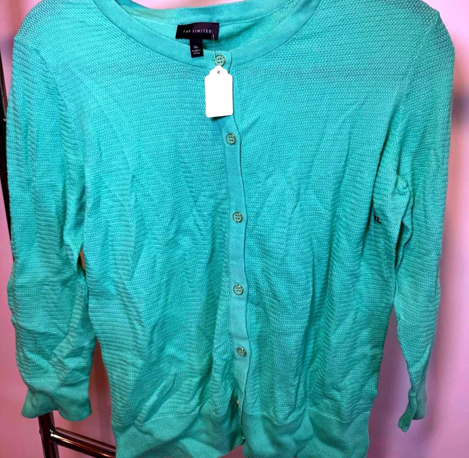 Designer The Limited Aqua Textured Cardigan - Size XL Size XL / US 12-14 / IT 48-50 - 1 Thumbnail