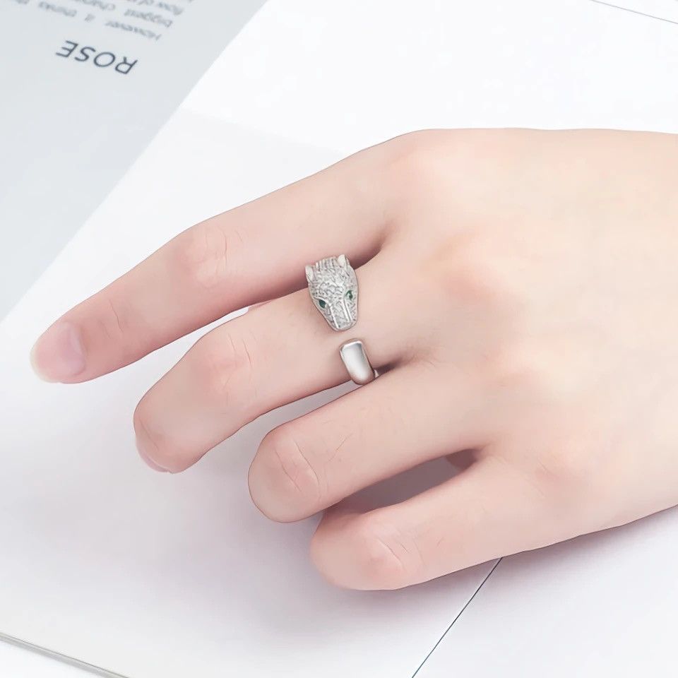 Jewelry × Vintage 925 Silver charm Crystal creative leopard head Rings Size ONE SIZE - 6 Thumbnail