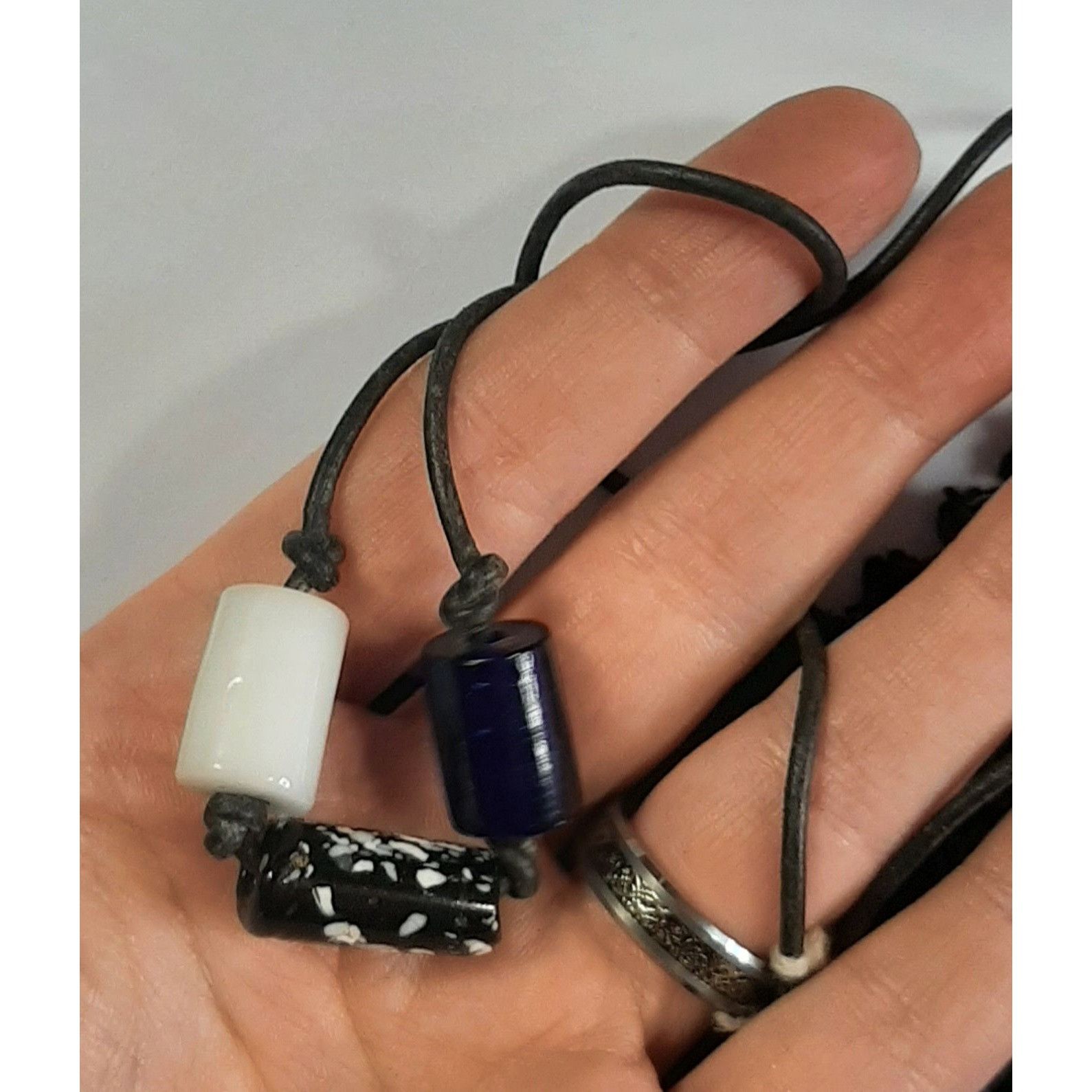 Handmade Handmade Chunky Black And White Beaded Necklace On Black Cor Size ONE SIZE - 3 Thumbnail