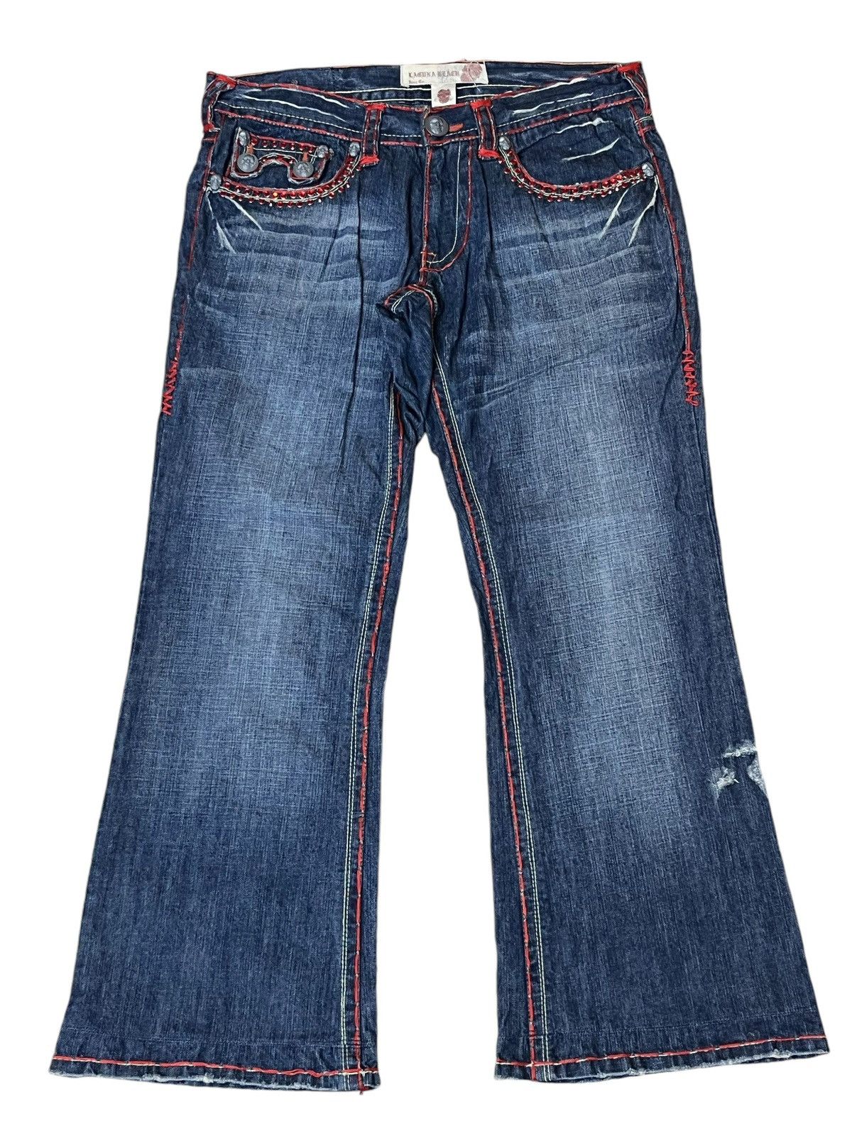 Japanese Brand FLARED🔥LAGUNA BEACH RHINESTONE MADE IN USA FLARED JEANS Size US 36 / EU 52 - 2 Thumbnail