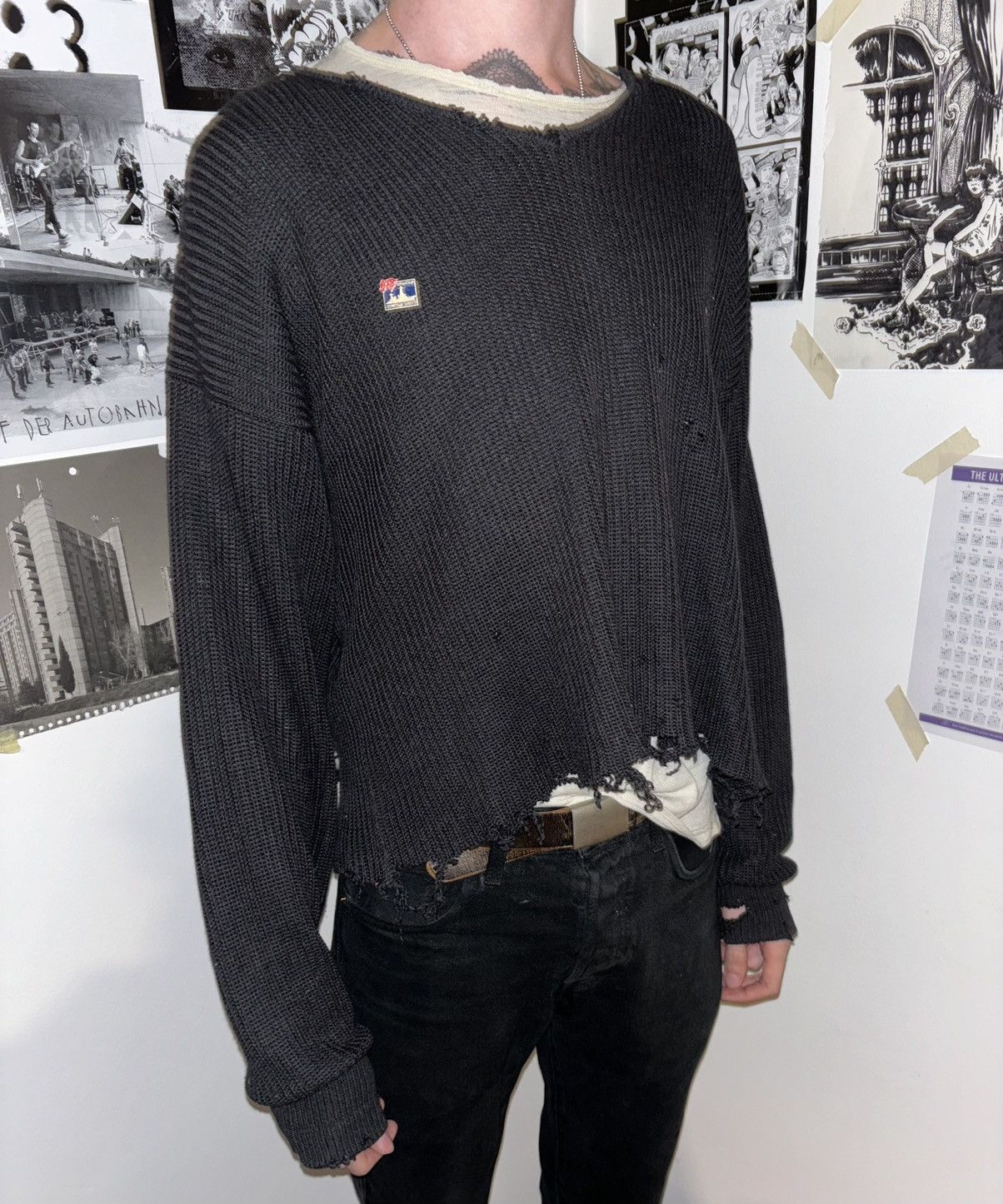Vintage TRASHED CROPPED SWEATER Size US L / EU 52-54 / 3 - 6 Thumbnail