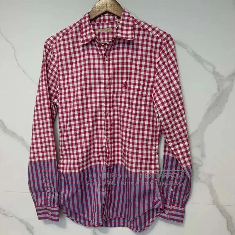 Burberry Pink Check Cotton Long Sleeve Shirt.