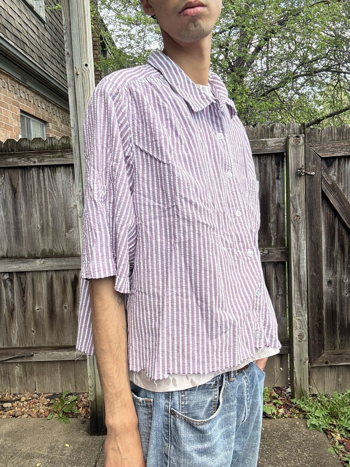 Other Short Sleeve Collared Button-Down Distressed Purple Shirt Size US XXL / EU 58 / 5 - 4 Thumbnail