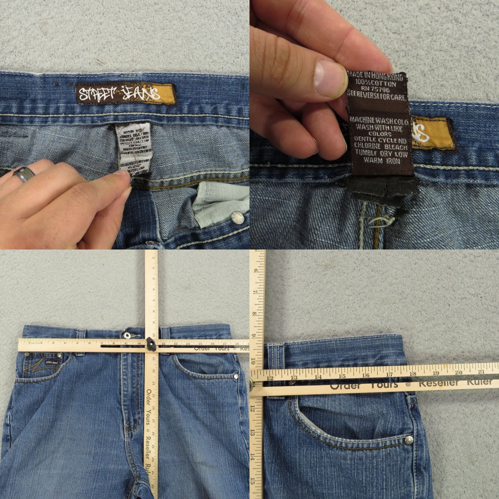 Vintage Street Jeans Baggy Jeans Men 34 Y2K Embroidered Skater Grunge Wide 10" Leg Opening Pipes 34x30 Blue Denim Cotton 5-Pocket Logo Vintage Mens Size US 34 / EU 50 - 8 Thumbnail