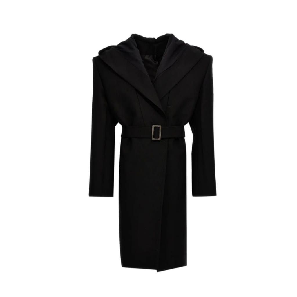 Rick Owens o1y0126 Hooded Belted Coat in Black Size XL / US 12-14 / IT 48-50 - 1 Thumbnail