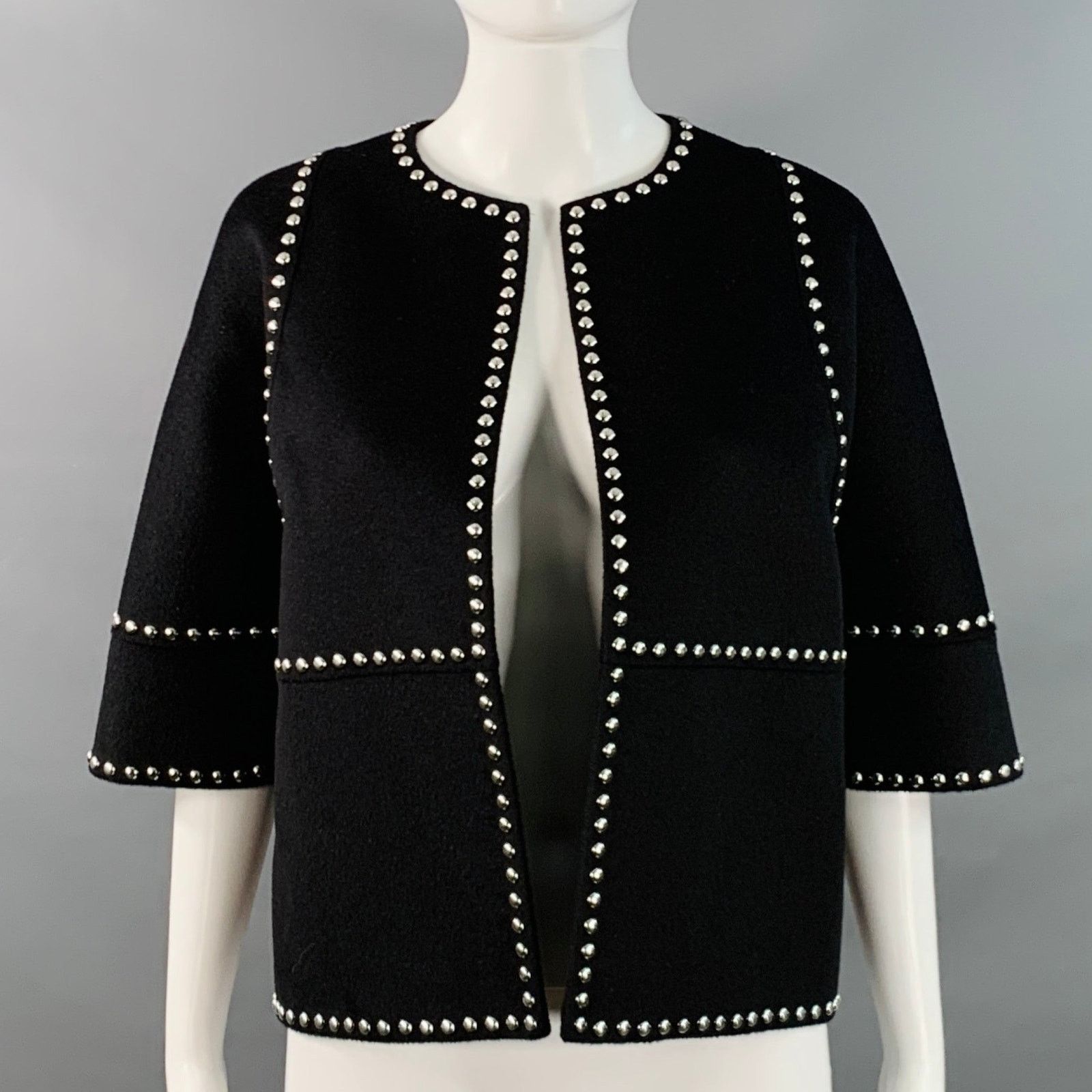 Michael Kors 2 Black Wool Angora Studded Open Front Cropped Jacket Size XS / US 0-2 / IT 36-38 - 1 Thumbnail