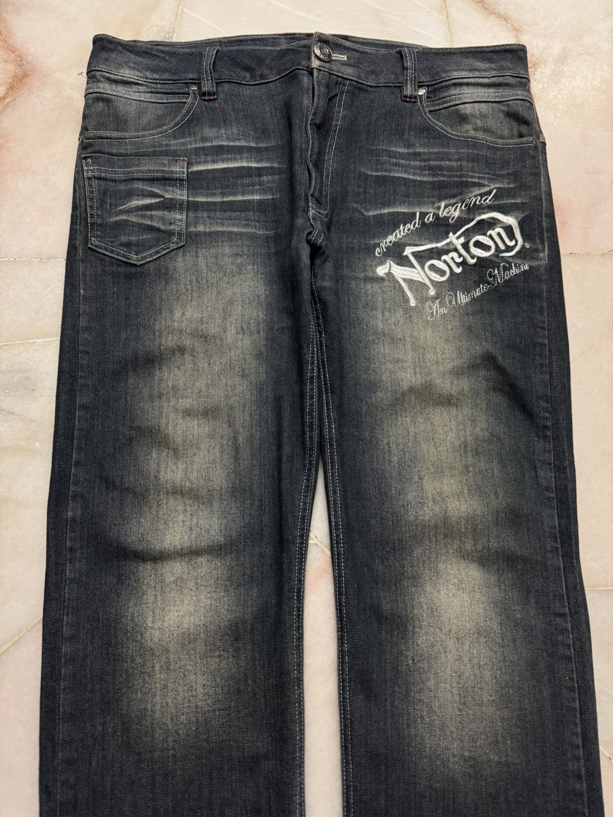 Norton VINTAGE NORTON RUSTY MUDWASH SLIM BACK LOGO EMBROIDERY JEAN Size US 36 / EU 52 - 3 Thumbnail