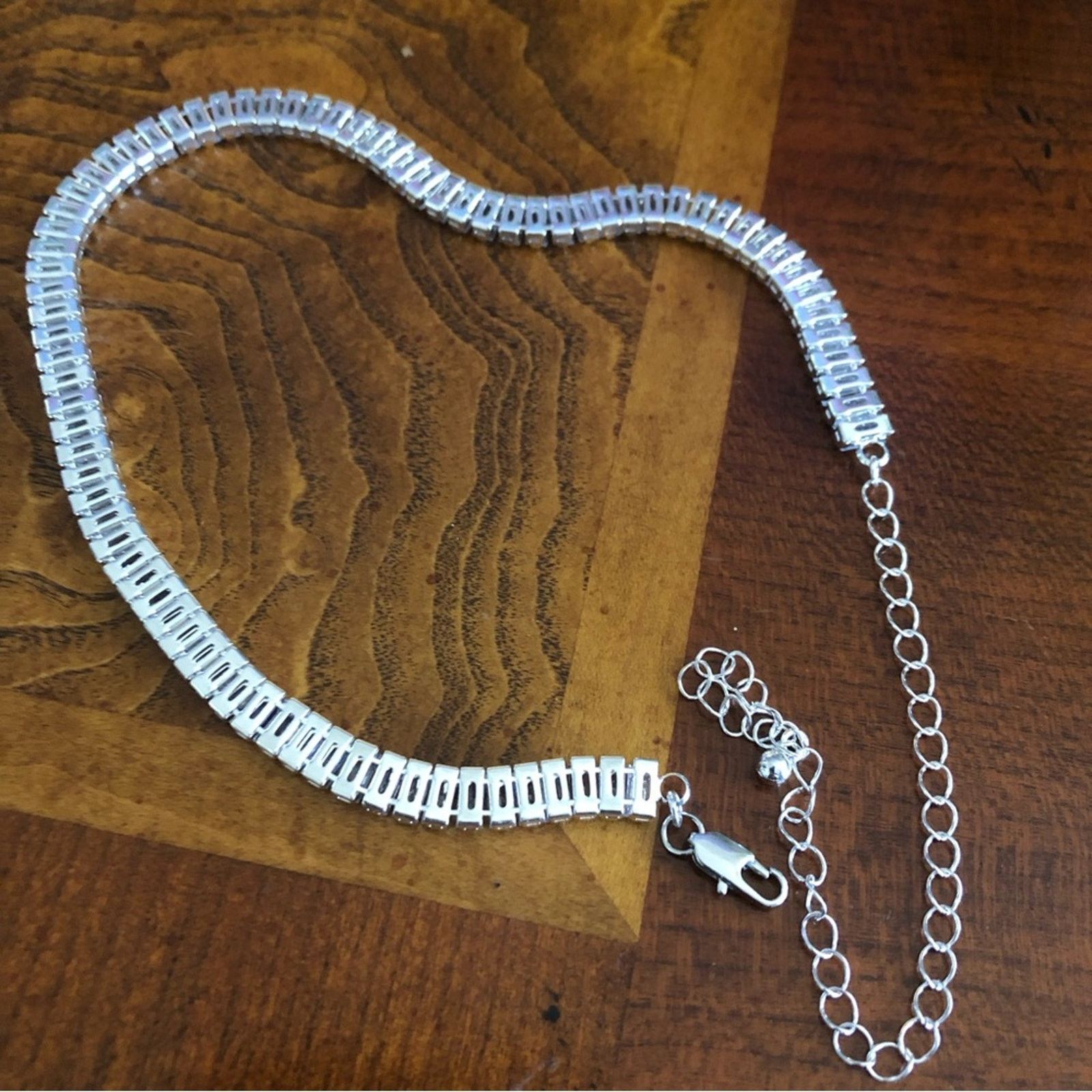 Jewelry Ladies clear baguette silver plated tennis necklace Size ONE SIZE - 5 Thumbnail