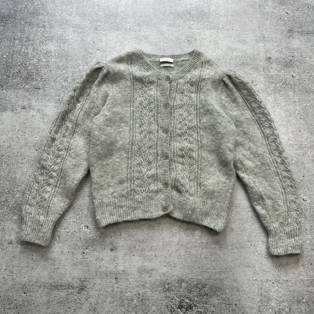 Designer Sandro Brushed Pointelle Knit Cardigan Mohair Wool Size M / US 6-8 / IT 42-44 - 1 Thumbnail