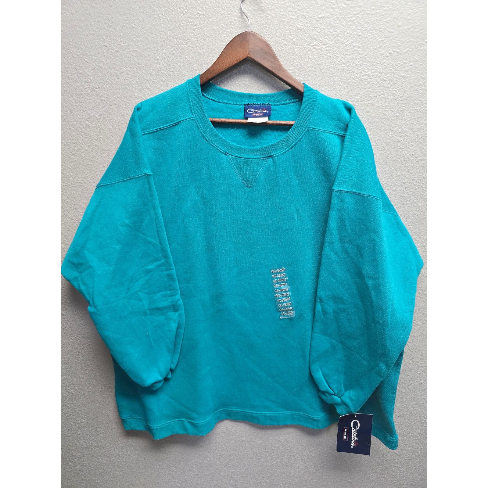 Vintage Turquoise Pullover Sweatshirt 18-20W Vintage Womans Blank Size 3XL / US 20-22 - 1 Thumbnail
