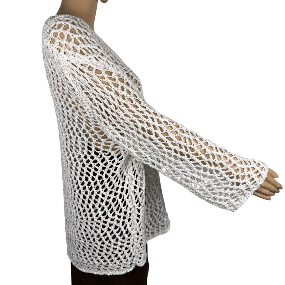 Other Lauren Vidal V-Neck Open Knit White Long Sleeve Sweater Siz Size XL / US 12-14 / IT 48-50 - 3 Thumbnail