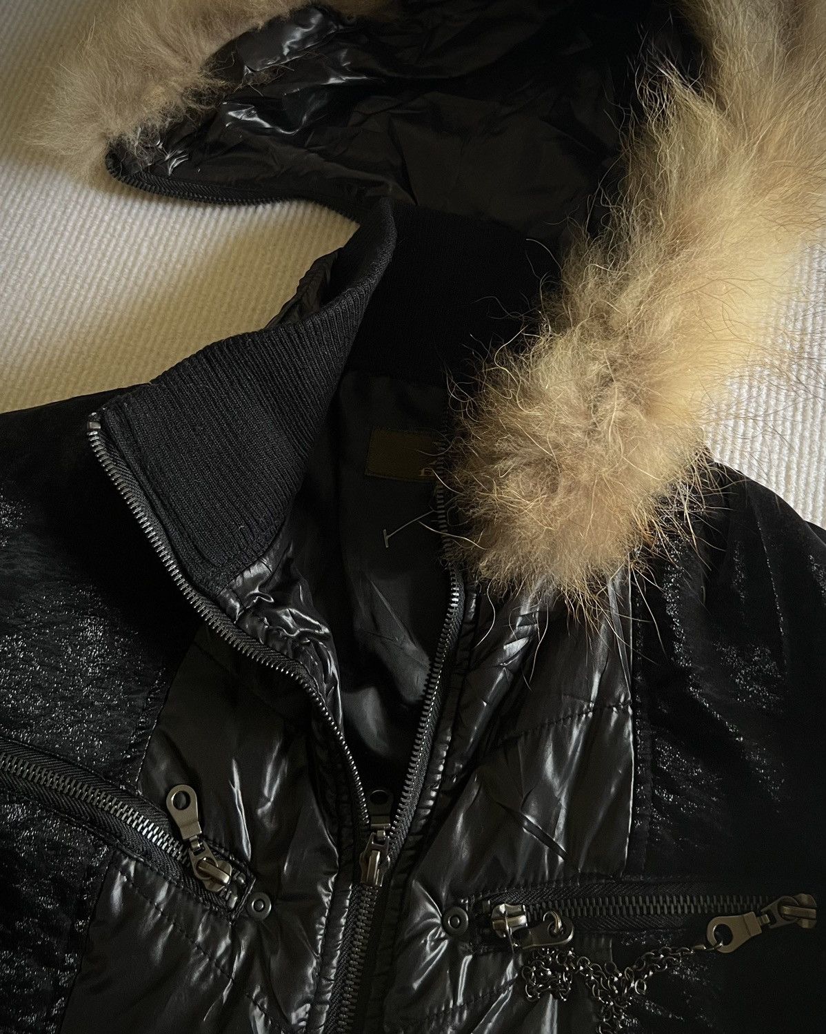 Japanese Brand Xfrm Fur Hood Chain Puffer Jacket Black Y2K Vkei Grunge Size US M / EU 48-50 / 2 - 9 Thumbnail