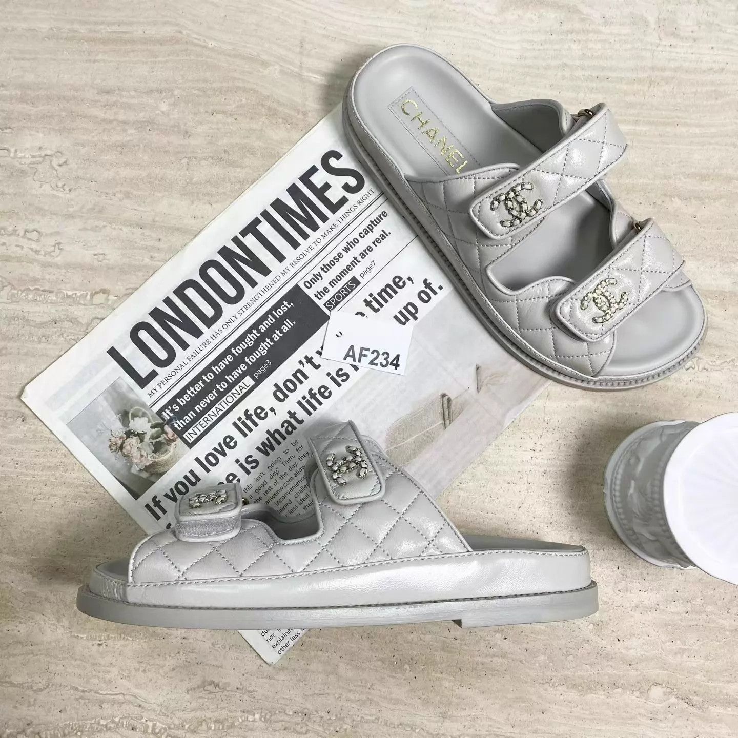 Chanel CHANEL 24P Gray Lambskin Open-toe Beach Slipper 36C New Size US 5.5 / IT 35.5 - 2 Thumbnail