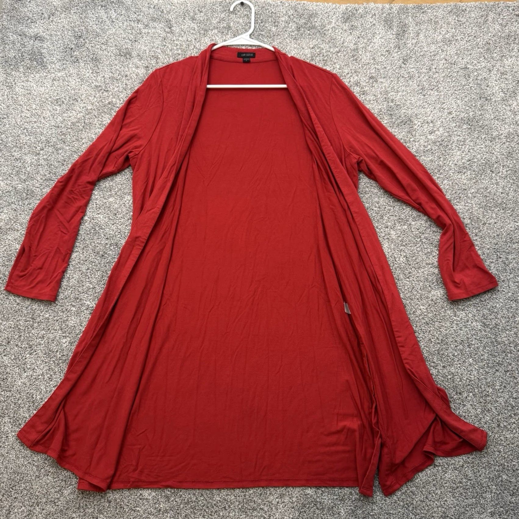 J. Jill J. Jill Cardigan Shirt Women M Red Solid Knit Long Open Front Artsy Teacher Lagom Clean Girl — Size M / US 6-8 / IT 42-44 - 6 Thumbnail