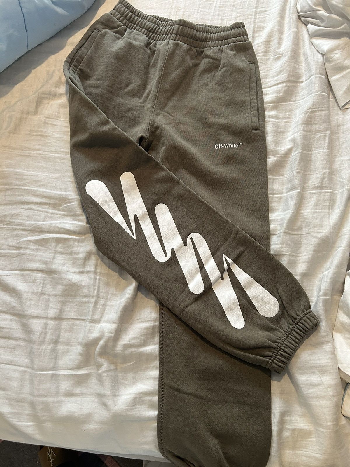 image of Off White x Virgil Abloh Off-White Diagonal Wave Sweatpants in Olive, Men's (Size 29)