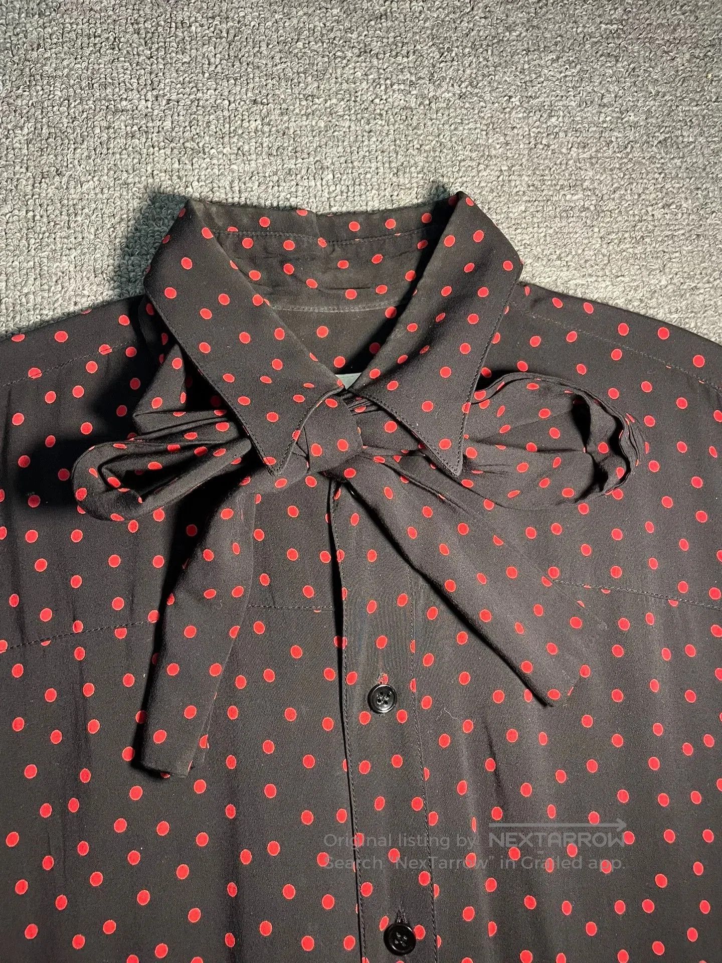 Saint Laurent Paris Saint Laurent Black Red Polka Dot Bow Shirt. Size XS / US 0-2 / IT 36-38 - 2 Thumbnail