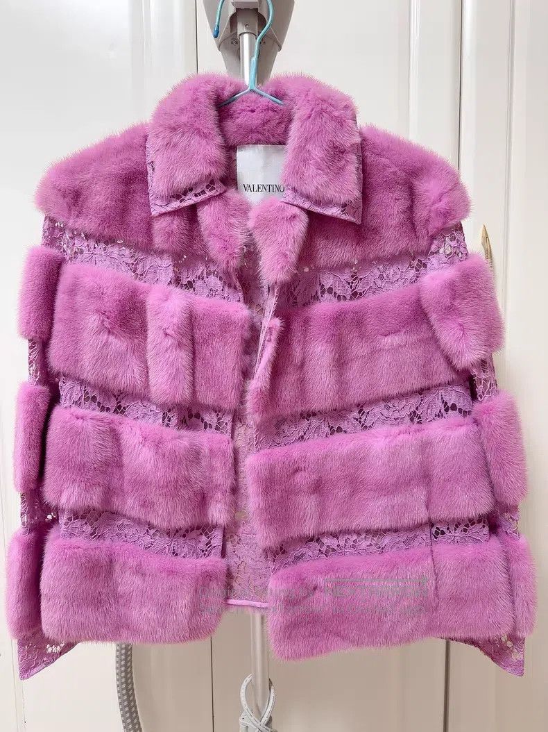Valentino Valentino Purple lace mink coat coat Size XXS / US 00 / IT 34 - 1 Thumbnail