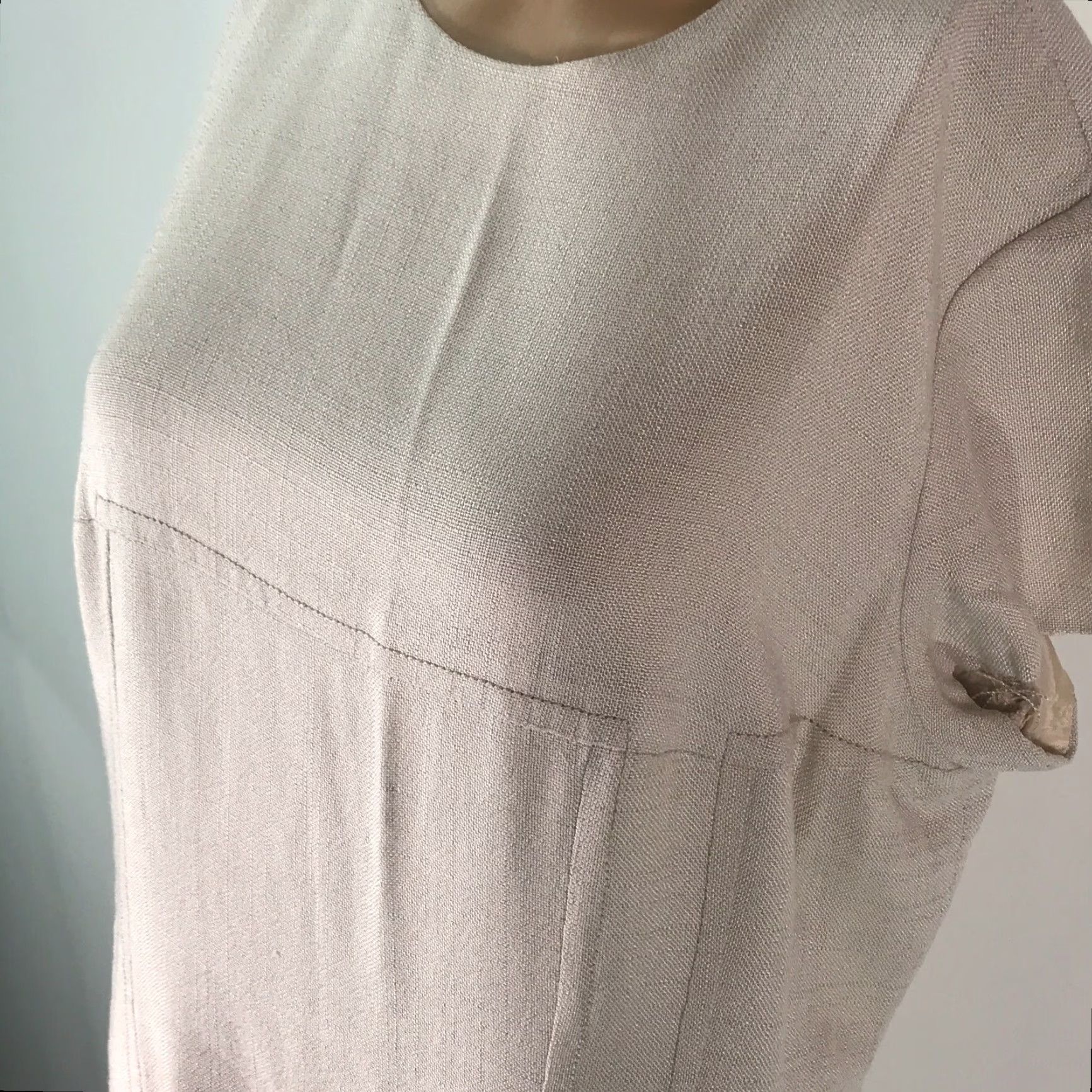 Vintage VINTAGE WM Dress Beige Sheath Round Neck Short Sleeve Knee Length Size 46 Womens Size 32" / US 10 / IT 46 - 4 Thumbnail
