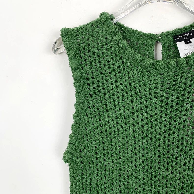 Chanel ChanelGreen cotton round-neck sleeveless knitted dress 2503 Size XXS / US 00 / IT 34 - 3 Thumbnail