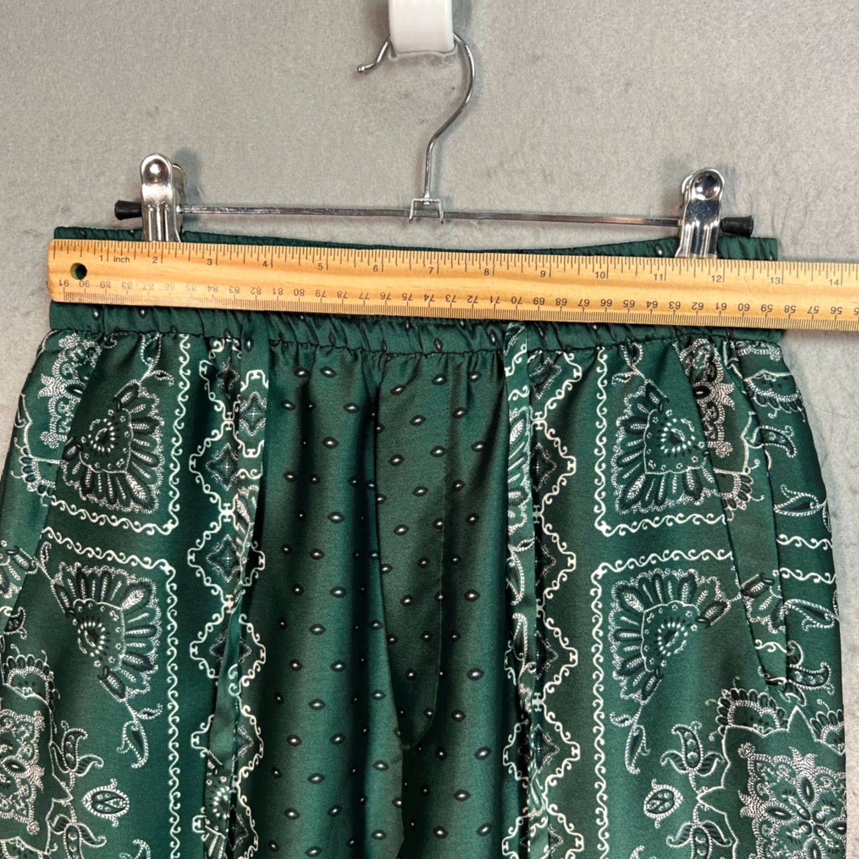 Zara Zara Pants Women's Small Green Paisley Wide-Leg Polyester Blend Vintage No Size 28" / US 6 / IT 42 - 6 Thumbnail