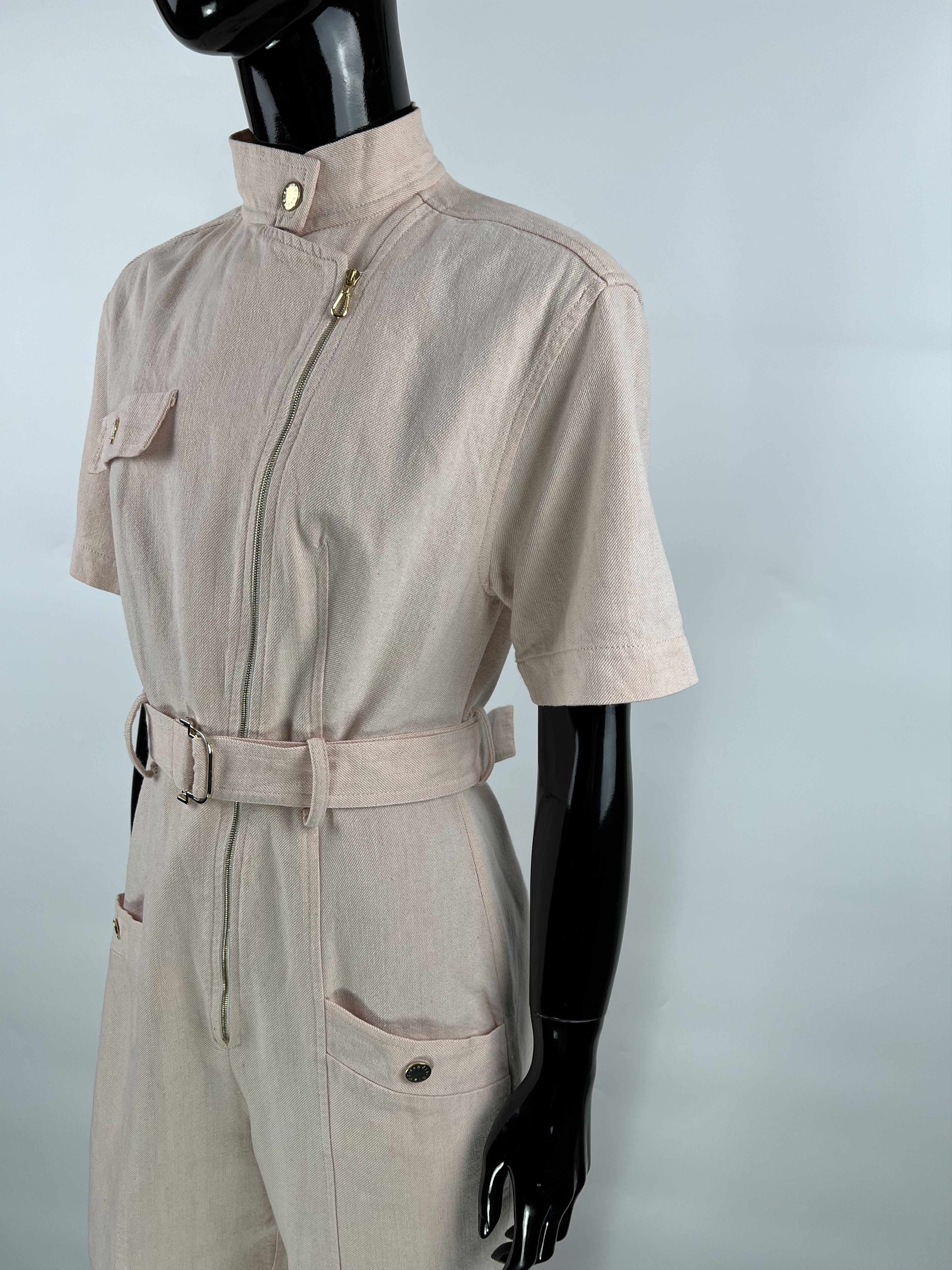 Sandro Sandro Light Pink Cotton Linen Belted Jumpsuit Size 36 Size 27" / US 4 / IT 40 - 4 Thumbnail