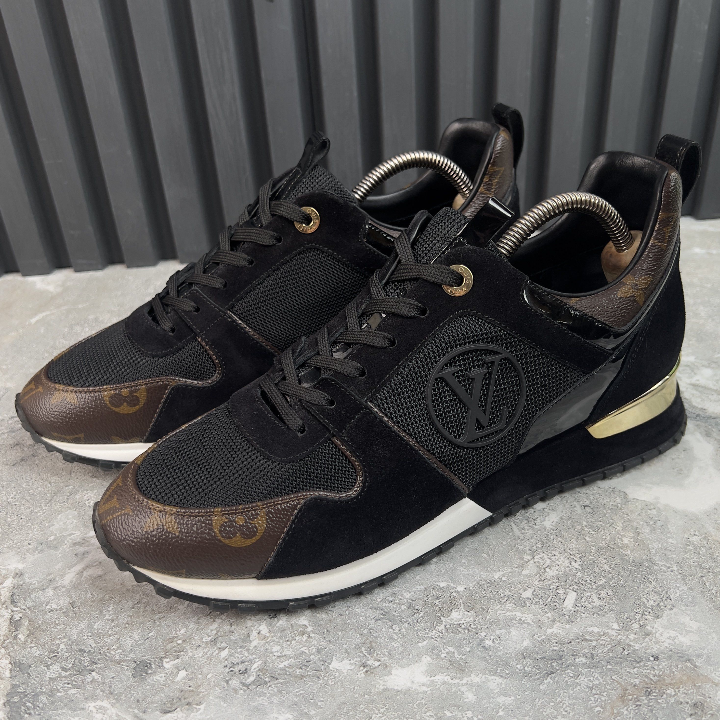 Louis Vuitton Run Away Logo Sneakers Monogram Canvas Black Mesh Suede Size US 7 / EU 40 - 1 Thumbnail