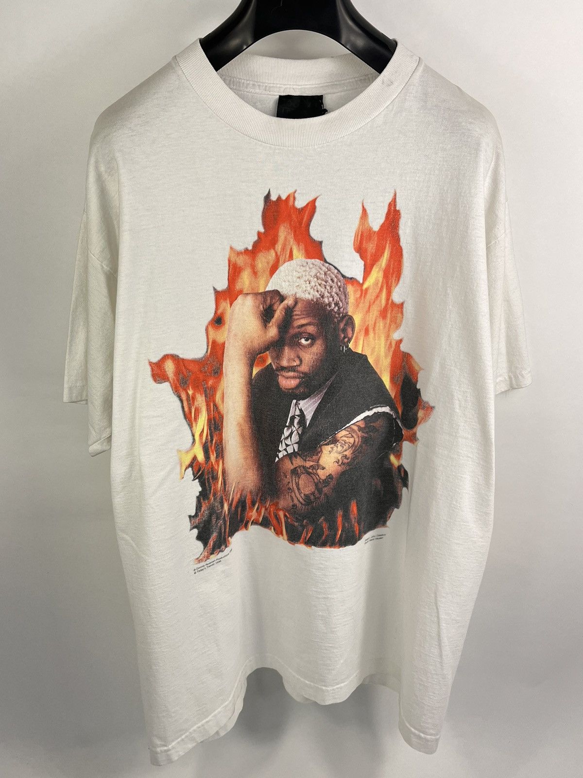 image of Dennis Rodman Print Vintage T-Shirt in White, Men's (Size XL)