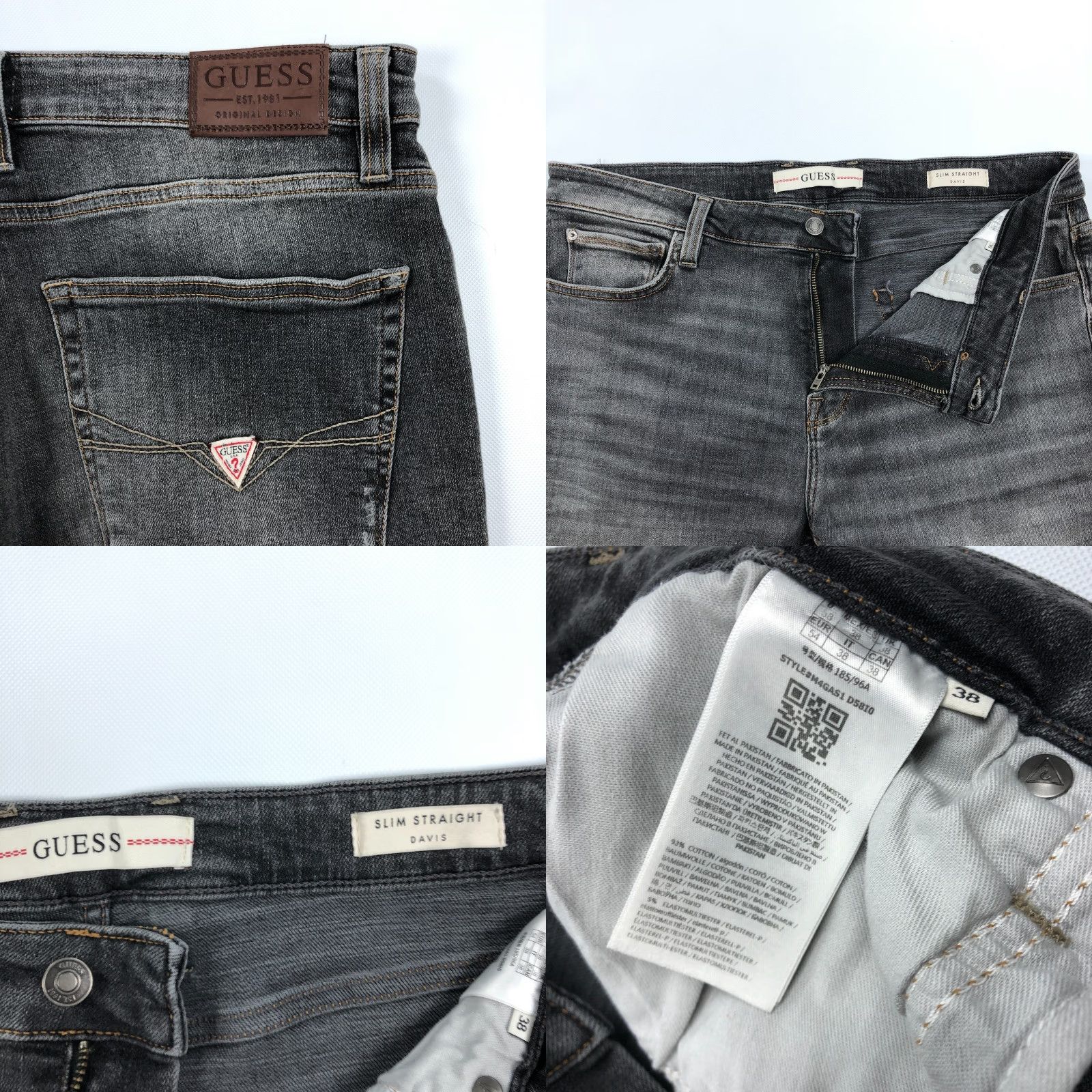 Guess GUESS Jeans Mens 38x32 Davis Slim Straight Black Denim Pants Distressed Jeans 5-Pocket Design Straight Mens Regular Size 38 Black Denim Size US 38 / EU 54 - 8 Thumbnail