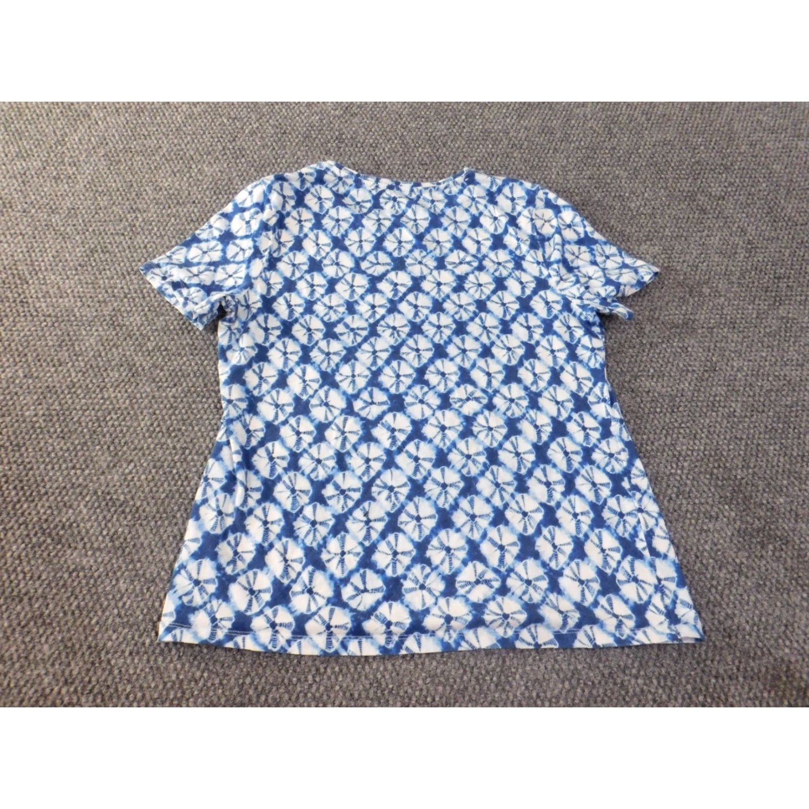 Talbots Talbots Blouse Shirt Casual Womens Cotton Spandex Geometric Short Sleeve Blue Large Round Neck Pullover Classic Stretch Size L / US 10 / IT 46 - 7 Thumbnail