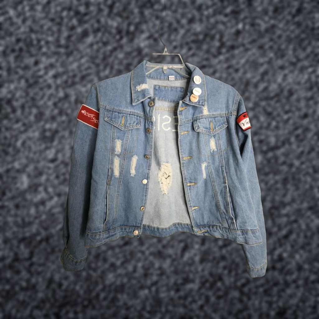 Denime Handmaids Tale & Hulu Promo "Resist" Denim Jacket Size L Distressed Embroidered Size L / US 10 / IT 46 - 1 Thumbnail
