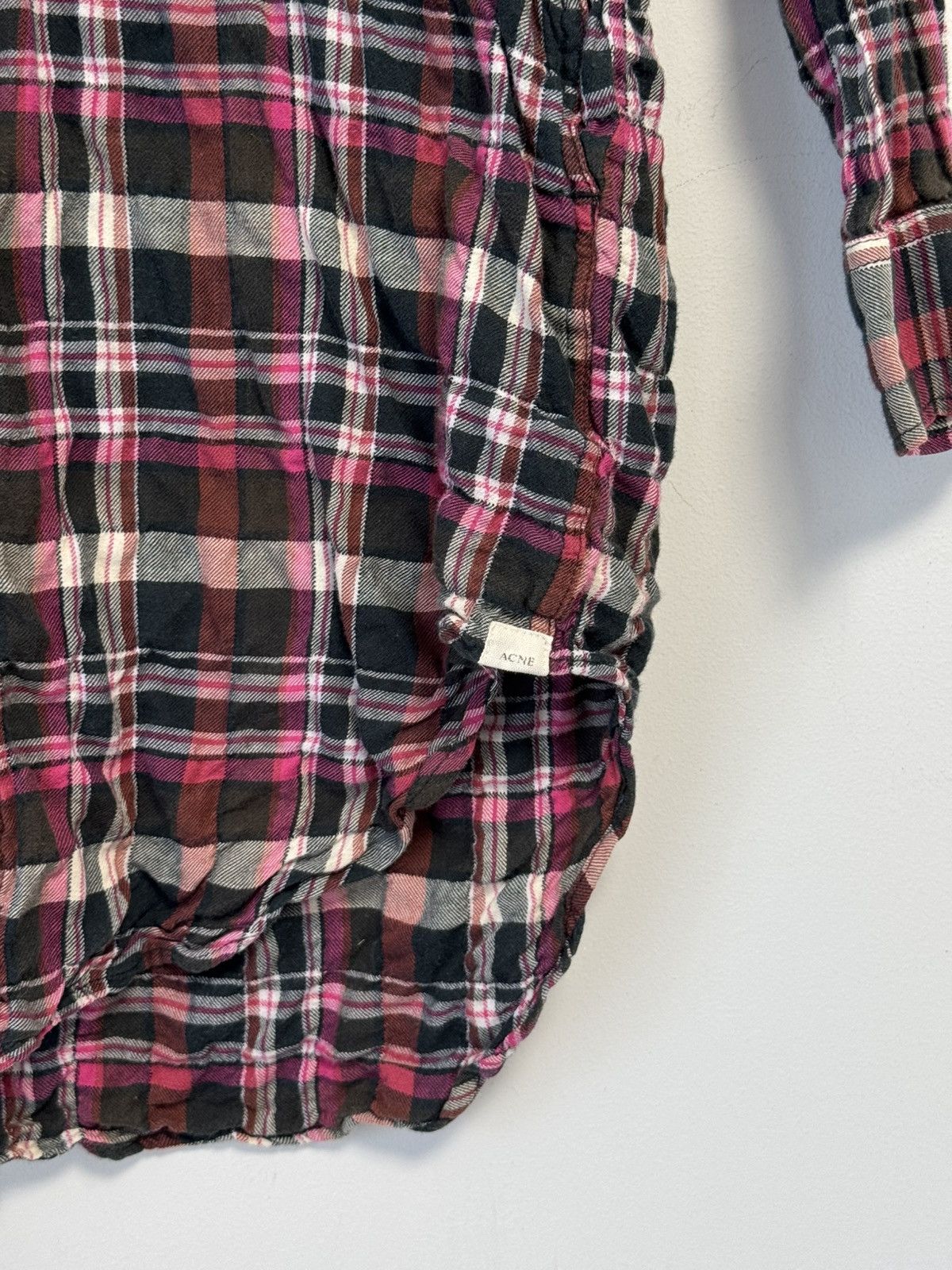 Acne Studios Acne Studios Pink Plaid Flannel Shirt Long Sleeve Size XXS / US 00 / IT 34 - 4 Thumbnail