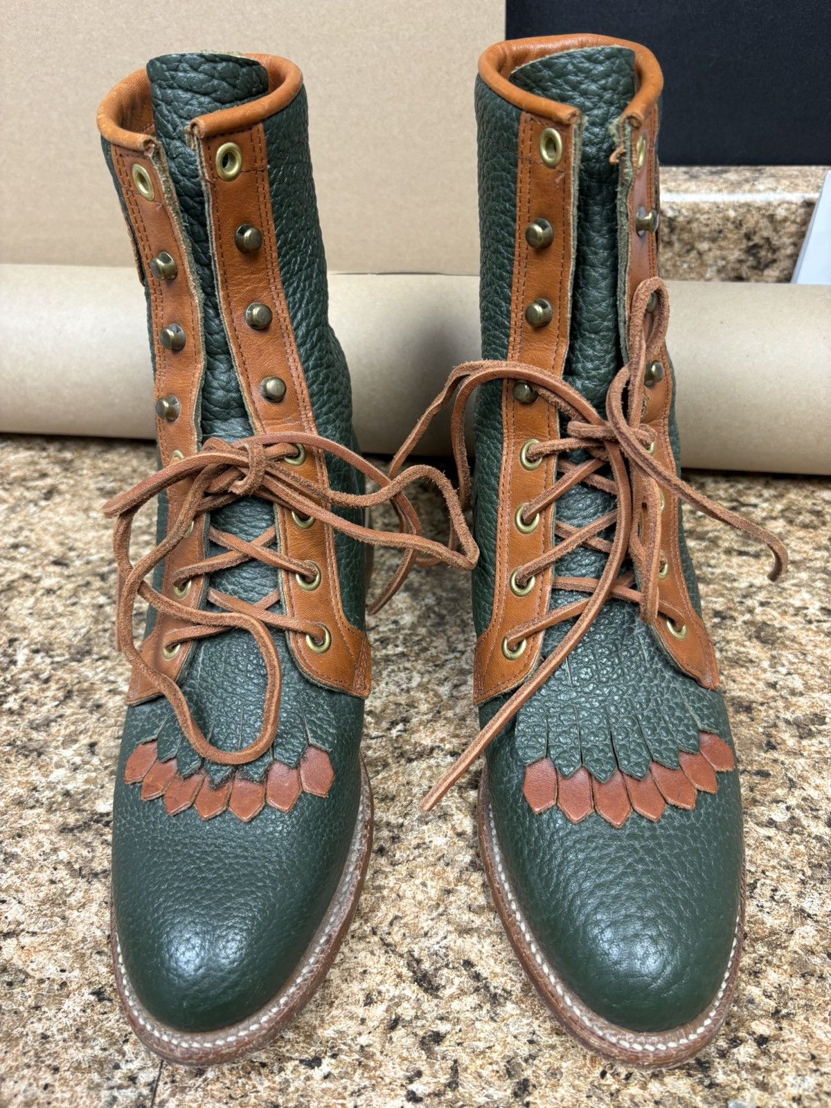 Justin Boots Vintage Justin USA Leather Lace Up Boots Kiltie Fringe 6B Size US 6 / IT 36 - 1 Thumbnail