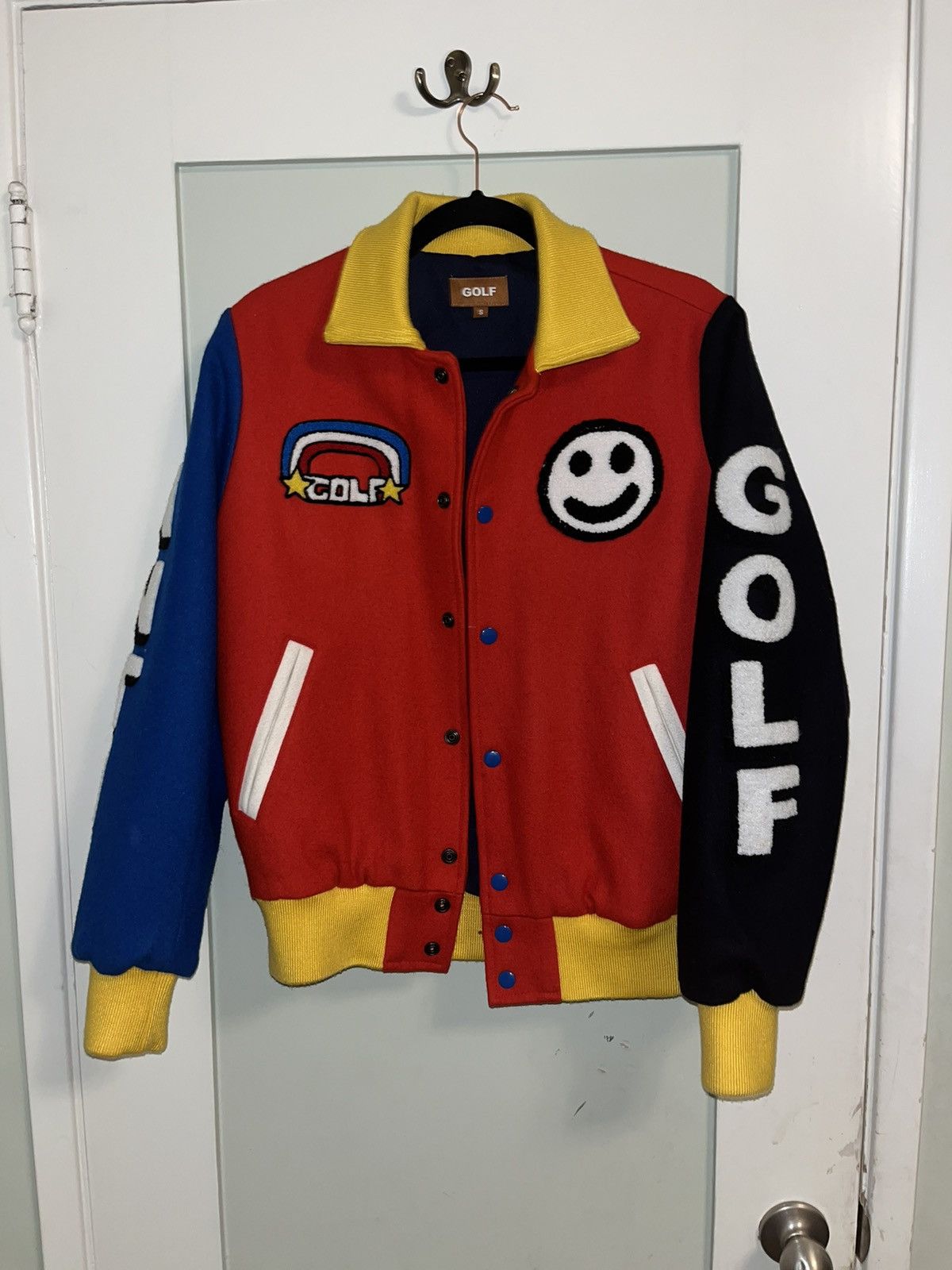 image of Golf Wang Primary Varsity Jacket in Red, Men's (Size Small)