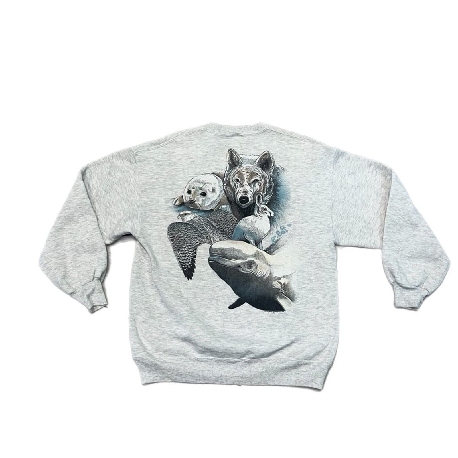 Jerzees 90s Jerzees Arctic Wildlife White Crewneck Sweatshirt Size US L / EU 52-54 / 3 - 2 Thumbnail