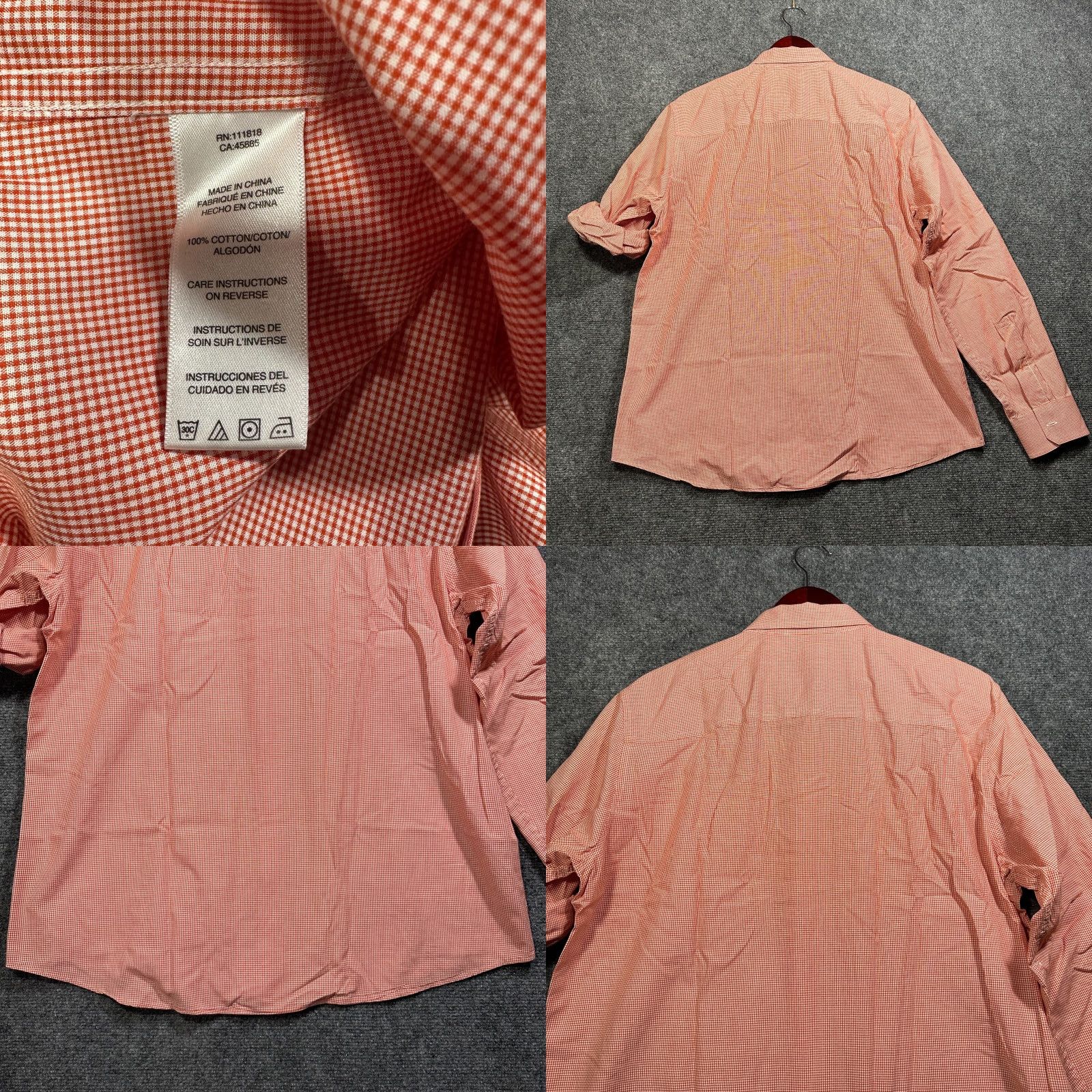 Michael Kors Michael Kors Shirt Mens Large Orange Gingham Check Cotton Roll Tab Sleeve Pocket Button-Up Cardigan? Size US L / EU 52-54 / 3 - 8 Thumbnail